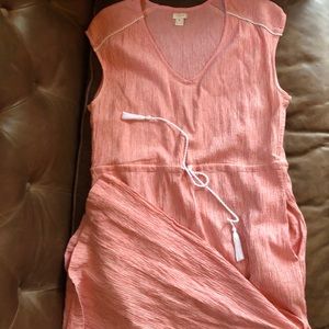 100% cotton seersucker sleeveless maxi dress in coral
